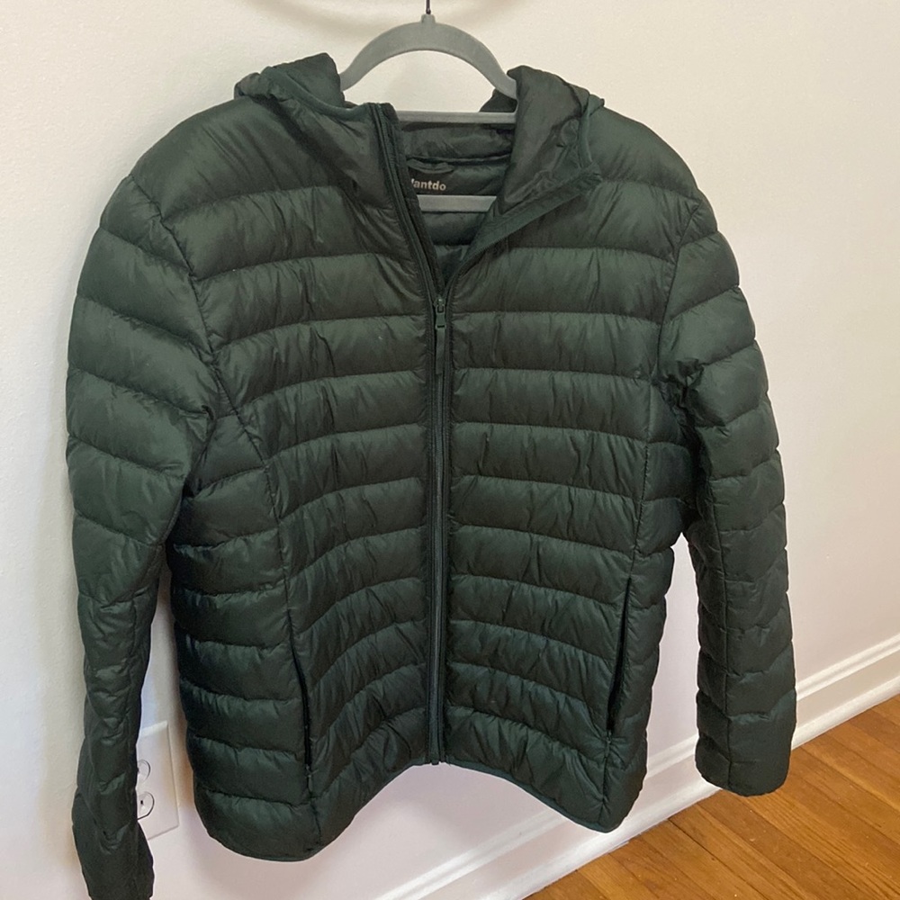 Green puffy warm jacket